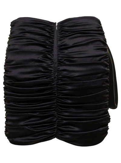 Shop Dolce & Gabbana Short Black Draped Skirt With Bow Detail In Stretch Silk Woman