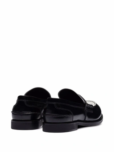 Shop Miu Miu Leather Penny Loafers In Nero+bianco