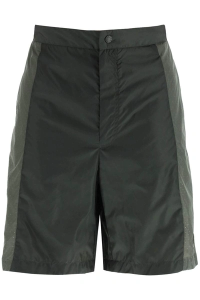 Shop Moncler Born To Protect Perforated Nylon Shorts In Green