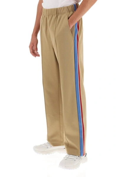 Shop Moncler Grenoble Jogger Pants With Side Bands In Beige