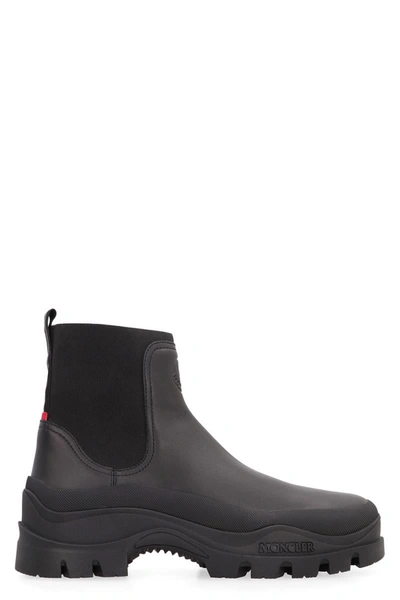 Shop Moncler Larue Leather Chelsea Boots In Black