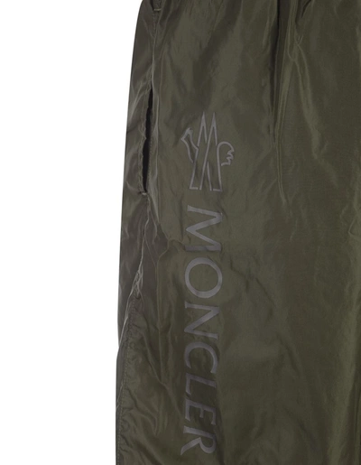 Shop Moncler Military Swim Shorts With Logo Patch In Green