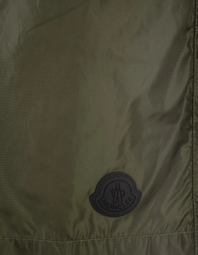 Shop Moncler Military Swim Shorts With Logo Patch In Green