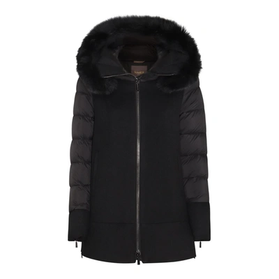 Moorer Wool Blend Down Jacket With Fur Trim In Black