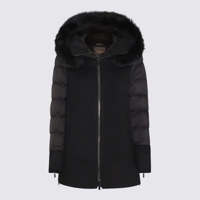 Moorer Wool Blend Down Jacket With Fur Trim In Black