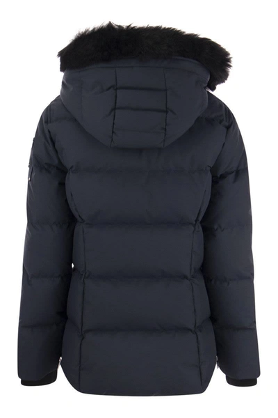 Shop Moose Knuckles Cloud 3q - Down Jacket With Hood And Fur In Blue