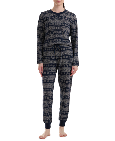 Shop Tommy Hilfiger Women's 2-pc. Packaged Printed Thermal Pajamas Set In Snowflake Fairisle Navy Blazer