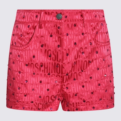 Shop Moschino Fuchsia Cotton Blend Monogram Jacquard Shorts