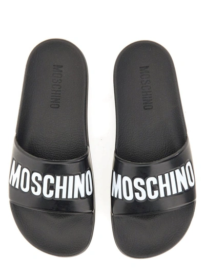 Shop Moschino Pool Slide Logo In Black