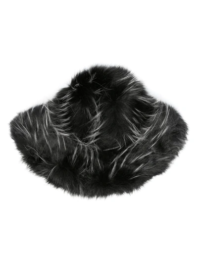 Shop Msgm Faux-fur Cotton Bucket Hat In Black
