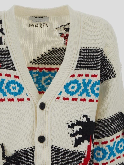 Shop Msgm Jacquard Cotton Cardigan In Offwhite