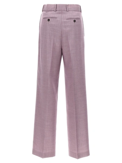 Msgm Lurex Pinstriped Wide Leg Trousers With Pleated Front In Purple