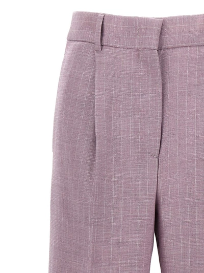 Shop Msgm Lurex Pinstriped Pants In Purple