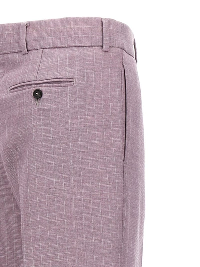 Shop Msgm Lurex Pinstriped Pants In Purple