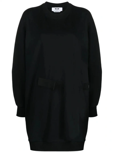 Shop Msgm Touch-strap Cotton Dress In Black