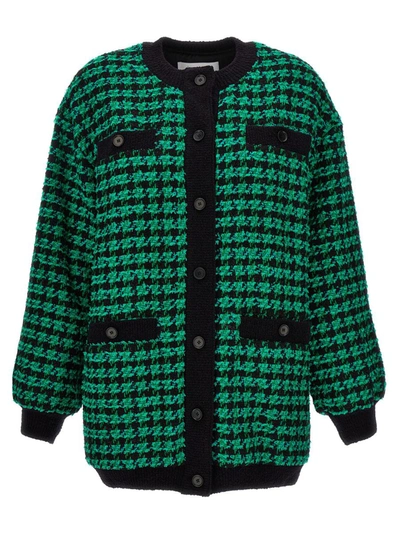 Shop Msgm Tweed Cardigan In Green