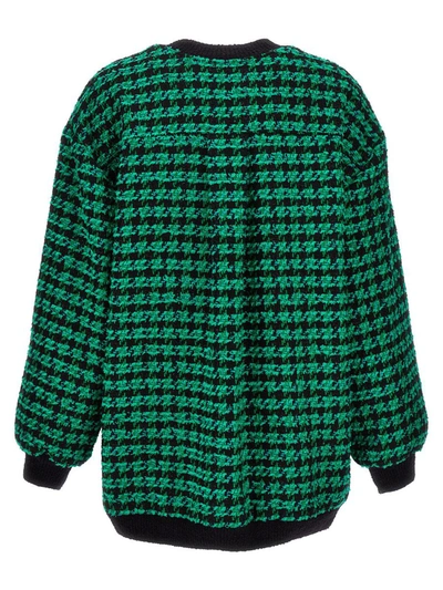Shop Msgm Tweed Cardigan In Green