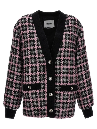 Msgm Single-breasted Tweed Jacket In Multicolor