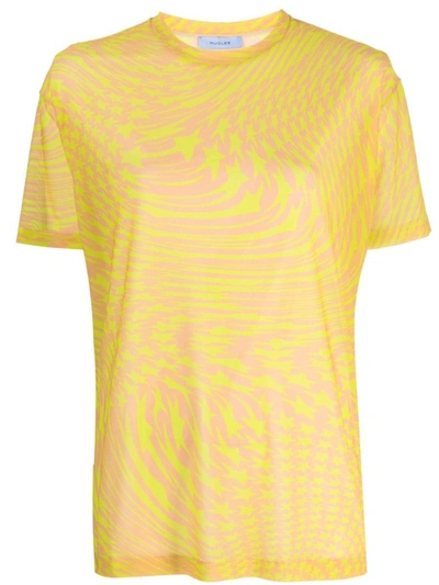 Shop Mugler Short-sleeved T-shirt With Star Print In Yellow &amp; Orange