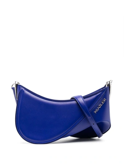 Shop Mugler Shoulder Bag With Logo Plaque In Blue