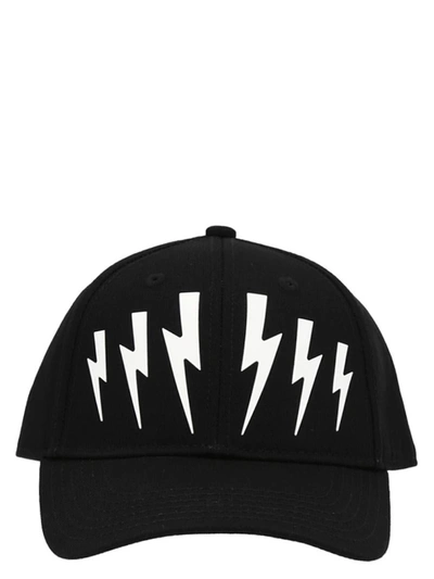 Shop Neil Barrett 'thunderbolt' Cap In White/black