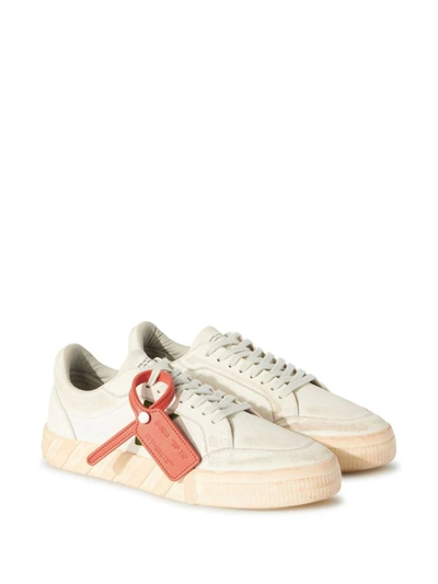 Shop Off-white Low Vulcanized Distressed Sneakers In White Green