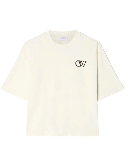Shop Off-white Ow-print Cotton T-shirt In Beige Black