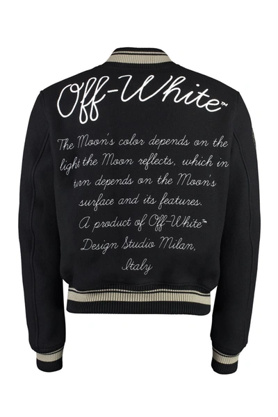 Shop Off-white Varsity Wool Bomber Jacket In Black