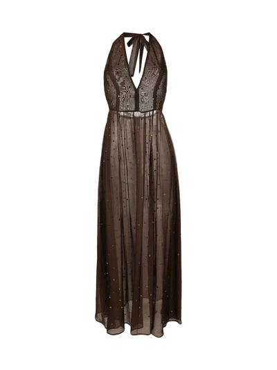 Shop Oseree Oséree Gem Deep V Dress Clothing In Brown