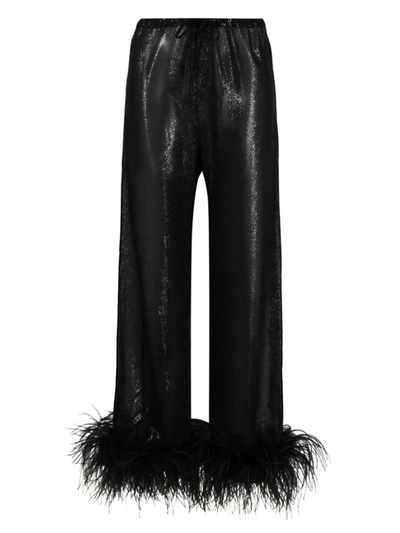 Shop Oseree Oséree Pajama Pants With Feathers In Black