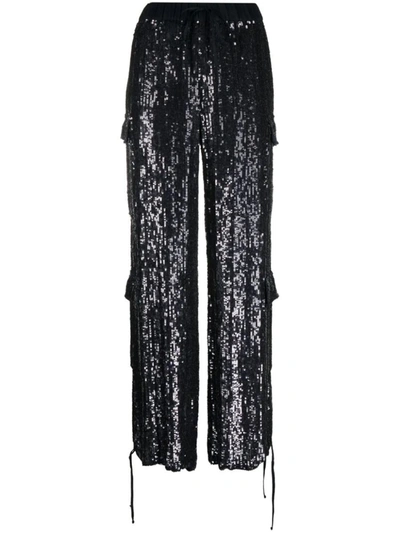 Shop P.a.r.o.s.h . Sequinned Straight-leg Cargo Trousers In Blu