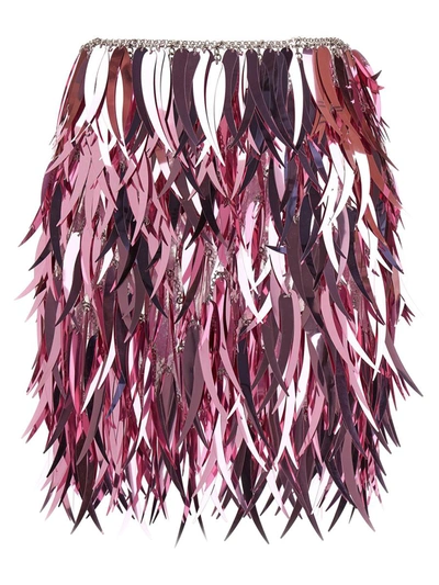 Shop Paco Rabanne Metallic Feather Skirt In Pink