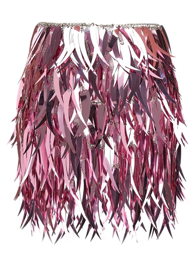Shop Rabanne Paco  Metallic Feather Skirt In Pink