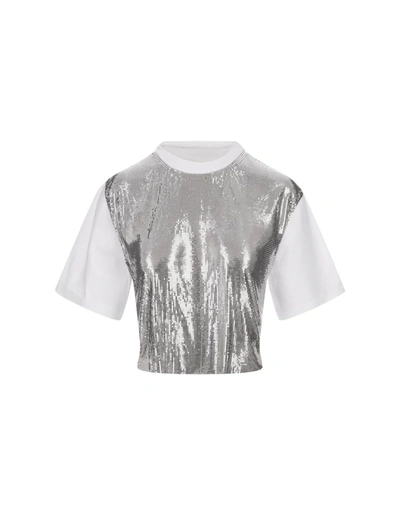 Shop Paco Rabanne White Short T-shirt With Mesh Panel In Silver