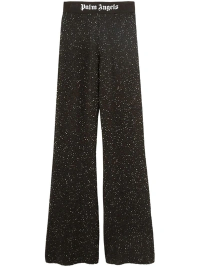 Shop Palm Angels Flared Trousers With Print In Black