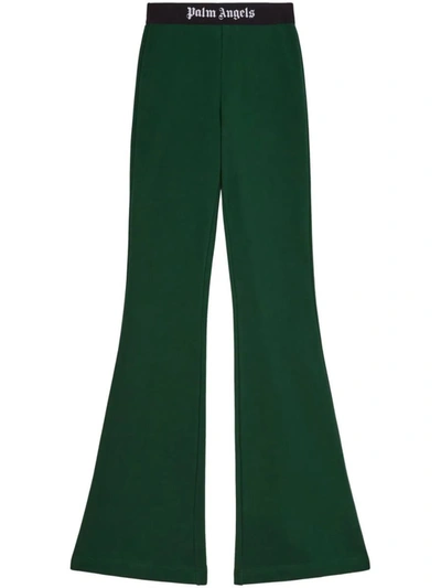Shop Palm Angels Flared Trousers With Logo In Green