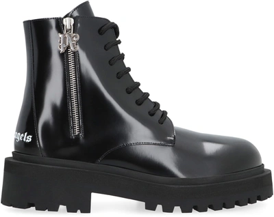 Shop Palm Angels Leather Combat Boots In Black