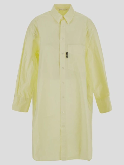 Shop Palm Angels Light Shirt Dress In Yellow