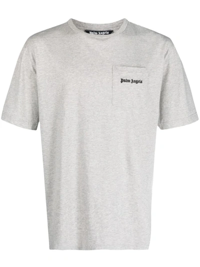 Shop Palm Angels Logo-embroidered Mélange T-shirt In Melange Grey
