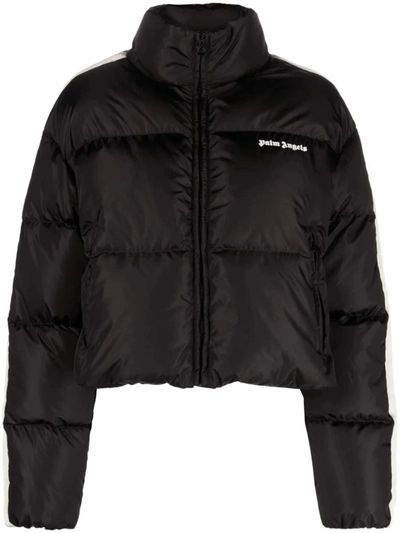 Shop Palm Angels Logo-embroidered Puffer Jacket In Black White