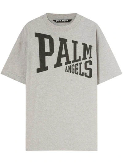 Shop Palm Angels Logo-print Crew-neck T-shirt In Grey Black