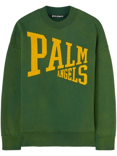 Shop Palm Angels Logo-print Crew-neck T-shirt In Green Gold