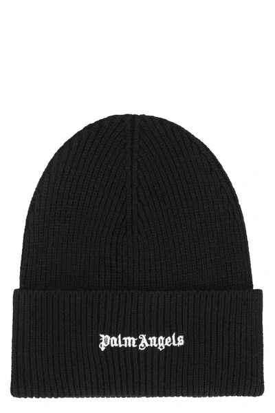 Shop Palm Angels Ribbed Knit Beanie In Black