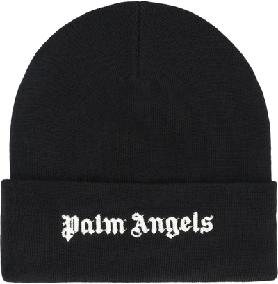 Shop Palm Angels Ribbed Knit Beanie In Black