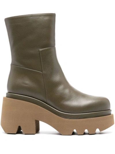 Shop Paloma Barceló Leather Heel Ankle Boots In Green