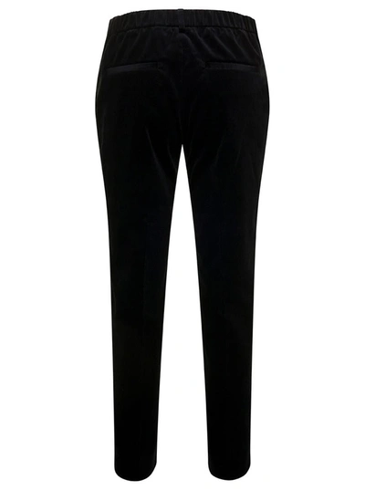 Shop Alberto Biani Black Slim Pants With Side Zip Closure In Velvet Woman