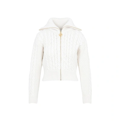 Shop Patou Cable Knit Zipped Blouson Sweater In White