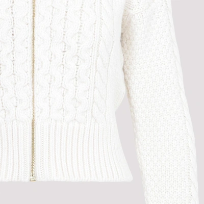 Shop Patou Cable Knit Zipped Blouson Sweater In White