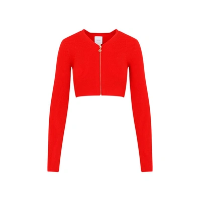 Shop Patou Wool Cropped Rib Cardigan Sweater In Red