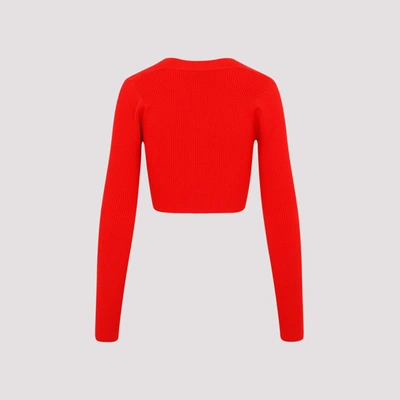 Shop Patou Wool Cropped Rib Cardigan Sweater In Red